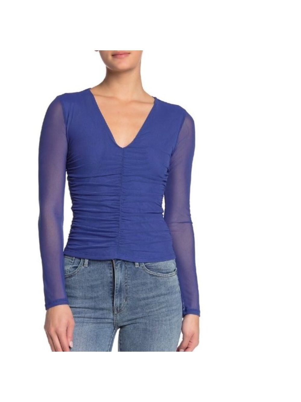Ten Sixty Sherman Mesh Solid Print Ruched Top